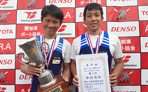 中日本レガッタ成年男子ダブルスカルで優勝を収めた別府（写真左）・越智（写真右）両選手